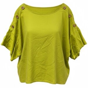 Soft Surroundings Lime Green Linen Viscose Button Shoulder Dolman Sleeve Top 1X